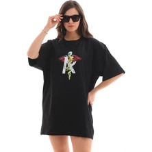 Dogutrend Unisex Bisiklet Yaka Baskılı Oversize T-Shirt - Siyah