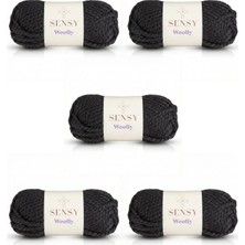 Sensy Woolly 5 Adet El Örgü Ipi Atkı Bere Şapka Ip Panço Ipi Hırka Ipliği Örgü Ipi Siyah
