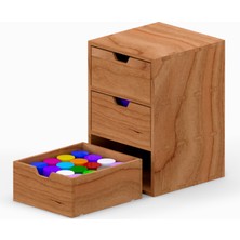 Desna Üç Katlı Üç Çekmeceli Dolap & Saklama Kutusu - Kiraz  | 18 cm x 19 cm x 27.2 cm | Woodsaka