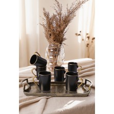 Keramika Mat Siyah Gold File Zen Kupa 8 cm 6 Adet 956