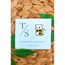 Tasarım Sentezi Rozet Metal Broş Sarı Atkılı Beyaz Kedi Hayvan Yaka Çanta Kıyafet Şapka Aksesuar