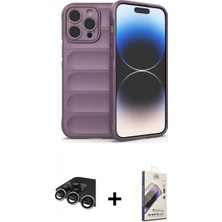 Marsilyan™- iPhone 14 Pro Max Kılıf Atlas Koleksiyonu - Siyah Bilvis 3D Mat Cam Ekran Koruyucu + Raze Metal Kamera Lens - Gs
