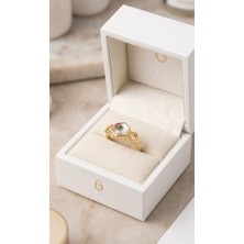 Gmn Collection Yeni Sezon Premium Seri Ayarlanabilir 14K Altın Kaplama Gül Figürlü Mineli Petek Yüzük