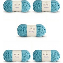 Sensy Woolly 5 Adet El Örgü Ipi Atkı Bere Şapka Ip Panço Ipi Hırka Ipliği Örgü Ipi Bebe Mavisi