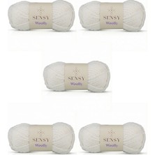 Sensy Woolly 5 Adet El Örgü Ipi Atkı Bere Şapka Ip Panço Ipi Hırka Ipliği Örgü Ipi Beyaz
