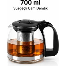 Isıya Dayanıklı Süzgeçli Borosilikat Çay Demliği 700ML
