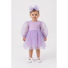 Le Mabelle Lila Uzun Kollu Organze Kız Bebek Parti Elbisesi - Sage