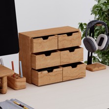 Desna Üç Katlı Altı Çekmeceli Dolap - Kiraz | 34 cm x 12.1 cm x 27.2 cm | Woodsaka