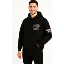 Dogutrend Üç Iplik Kapüşonlu Ön ve Arka Baskılı Sweatshirt Hoodie - Siyah