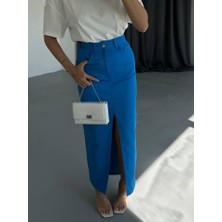 Dogutrend Gabardin Uzun Önden Yırtmaçlı Etek - Saks