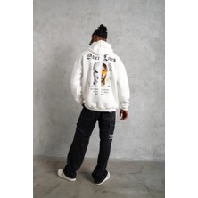 Dogutrend Oversize Üç Iplik Şardonlu Kapüşonlu Sweatshirt – Beyaz “other Lives” Ön ve Arka Baskılı, Kanguru Cepli, Ribanalı Rahat Kışlık Model Beyaz