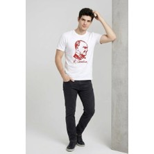 Dogutrend Erkek Atatürk Baskılı Tişört Kısa Kollu Bisiklet Yaka T-Shirt - Beyaz