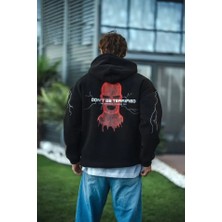 Dogutrend Üç Iplik Kapüşonlu Baskılı Oversize Sweatshirt- Siyah