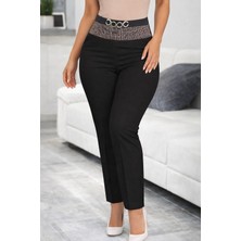 Dogutrend Kadın Yüksek Bel Önden Taşlı ve Tokalı Ithal Krep Pantolon