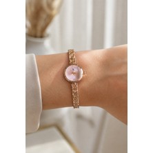 Boris Accessory Kadın Gold Yuvarlak Kasa Pembe Kadran Saat - Zarif Ince Minimal Şık Kol Saati