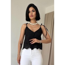 Dogutrend Siyah Bağcıklı Brode Bluz