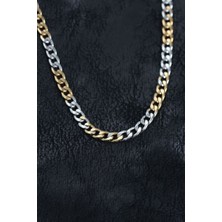 Vice Avm 316L Çelik Gümüş ve Gold Renk Curb Erkek Kolye TG-1395 350566