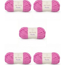 Sensy Woolly 5 Adet El Örgü Ipi Atkı Bere Şapka Ip Panço Ipi Hırka Ipliği Örgü Ipi Pembe