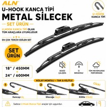 ALN Metal Silecek Seti - Ön Takım(2li) & U-Hook Kanca Tipi Tüm Araçlarla Uyumlu - 18 (450MM) & 24 (600MM)