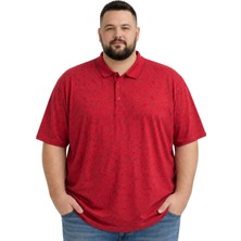 Battal Moda Battalmoda Erkek Büyük Beden Kırmızı Polo Yaka Kısa Kollu Leaf Tişört 3xl-4xl-5xl-6xl
