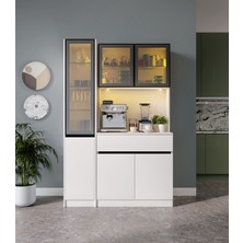 GuneyStore Lotus Midi Sol Vitrinli Kahve Köşesi Komple Mdf LED Mutfak Dolabı