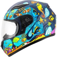 Sway SW-815K Ocean Black Blue Full Face Çocuk Kaskı - Motodede