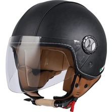 Sway SW-701 Black Leather Deri Kaplı Yarım Kask - Motodede