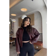 Rowsmen Kadın Oversize  Bomber Beli Lastikli Deri Ceke