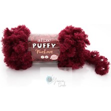 Alize ( 5 Adet ) Puffy Furlove 107 Elle Örülen Kalpli Yastık Bebek Battaniyesi Örgü Ipi Kürk Yapılı Puffy
