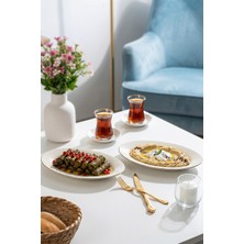 Porsima 4442 Gardenya Porselen Platin Fileli Kayık Tabak Seti - Oval Kahvaltılık Sunumluk Seti 25CM