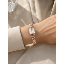 Boris Accessory Kadın Kol Saati Rose Gold & Altın Kasa Kare Kadran Şık Metal Kordon