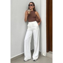 Madmext Beyaz Premium Yüksel Bel Pileli Pantolon MG2717