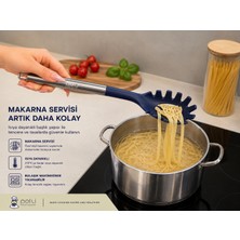 Palu Silikon Makarna Servis Kaşığı Çelik Saplı Isıya Dayanıklı Spagetti Kaşığı