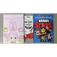 Ada Çanta Kırtasiye 2 Adet Stickerli Karakter Figürlü Boyama Kitabı ve 12'li Kuru Boya Kalemi AD600406