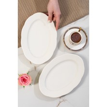 Porsima 4454 Yonca Porselen Kayık Tabak Seti - Oval Kahvaltılık Sunumluk Seti 25CM
