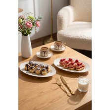 Porsima 4461 Gonca Porselen Kayık Tabak Seti - Oval Kahvaltılık Sunumluk Seti 25CM