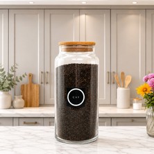 Mafa Home Ahşap Vakum Kapaklı Cam Saklama Kavanozu 1400 ml Çay Etiketi Hediyeli