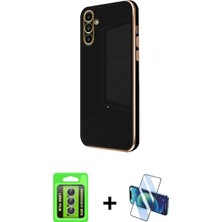 Pileli Store Pilelistore™ Galaxy A15 4g Kılıf Yankı Serisi - Siyah 3D Antistatik Seramik Nano Ekran Koruyucu + Raze Metal Kamera Lens - Gs