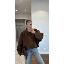 Rowsmen Oversıze Kadın Süet Ceket Trend Bomber Süet Ceket