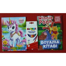 Ada Çanta Kırtasiye 2 Adet Stickerli Boyama Kitabı ve 12 Li Kuru Boya Kalemi US89886565
