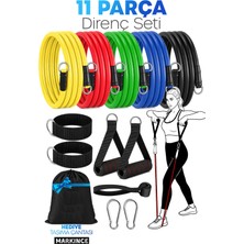 Markince 30 kg Direnç Bandı Seti 11 Parça Çantalı Pilates Aerobik Egzersiz Barfiks Spor Lastiği Tüp Bant Tdb1