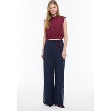 ROMAN Bağcık Detaylı Pileli Geniş Paça Pantolon Lacivert YY012050_015