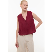 ROMAN Çift Cepli Keten Gömlek Bordo YY013506_008