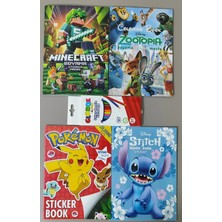Ada Çanta Kırtasiye 4 Adet Stickerli Karakter Figürlü Boyama Kitabı ve 12 Li Kuru Boya Kalemi AD2407
