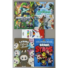 Ada Çanta Kırtasiye 4 Adet Stickerli Karakter Figürlü Boyama Kitabı ve 12 Li Kuru Boya Kalemi AD2406