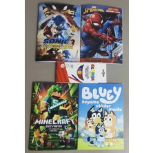 Ada Çanta Kırtasiye 4 Adet Stickerli Karakter Figürlü Boyama Kitabı ve 12'li Kuru Boya Kalemi AP004