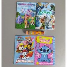 Ada Çanta Kırtasiye 4 Adet Stickerli Karakter Figürlü Boyama Kitabı ve 12 Li Tüp Kuruboya AD462002