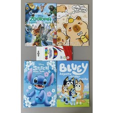 Ada Çanta Kırtasiye 4 Adet Stickerli Karakter Figürlü Boyama Kitabı ve 12 Li Kuru Boya Kalemi AD2467
