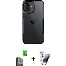 Pileli Store Pilelistore™ iPhone 16 Kılıf Akış Çizgi Koleksiyonu - Şeffaf Pasifik Cam Ekran Koruyucu + Raze Metal Kamera Lens - Sh