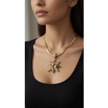 Stainless Steel Gold Yıldız Kolye Paslanmaz Çelik Yılan Zincir
